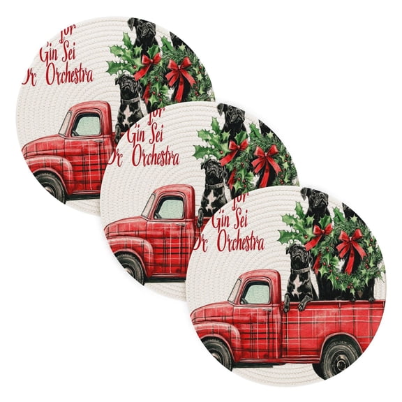 BZSMCE Mats for Pots,Pans Place Red Truck Take Dogs and Gift Simple Style Pattern Pot Mats
