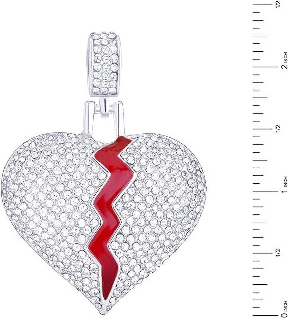 Hip Hop Luxury Iced Silver Tone Broken Heart Pendant 24" Tennis Chain Necklace THC 16875 S