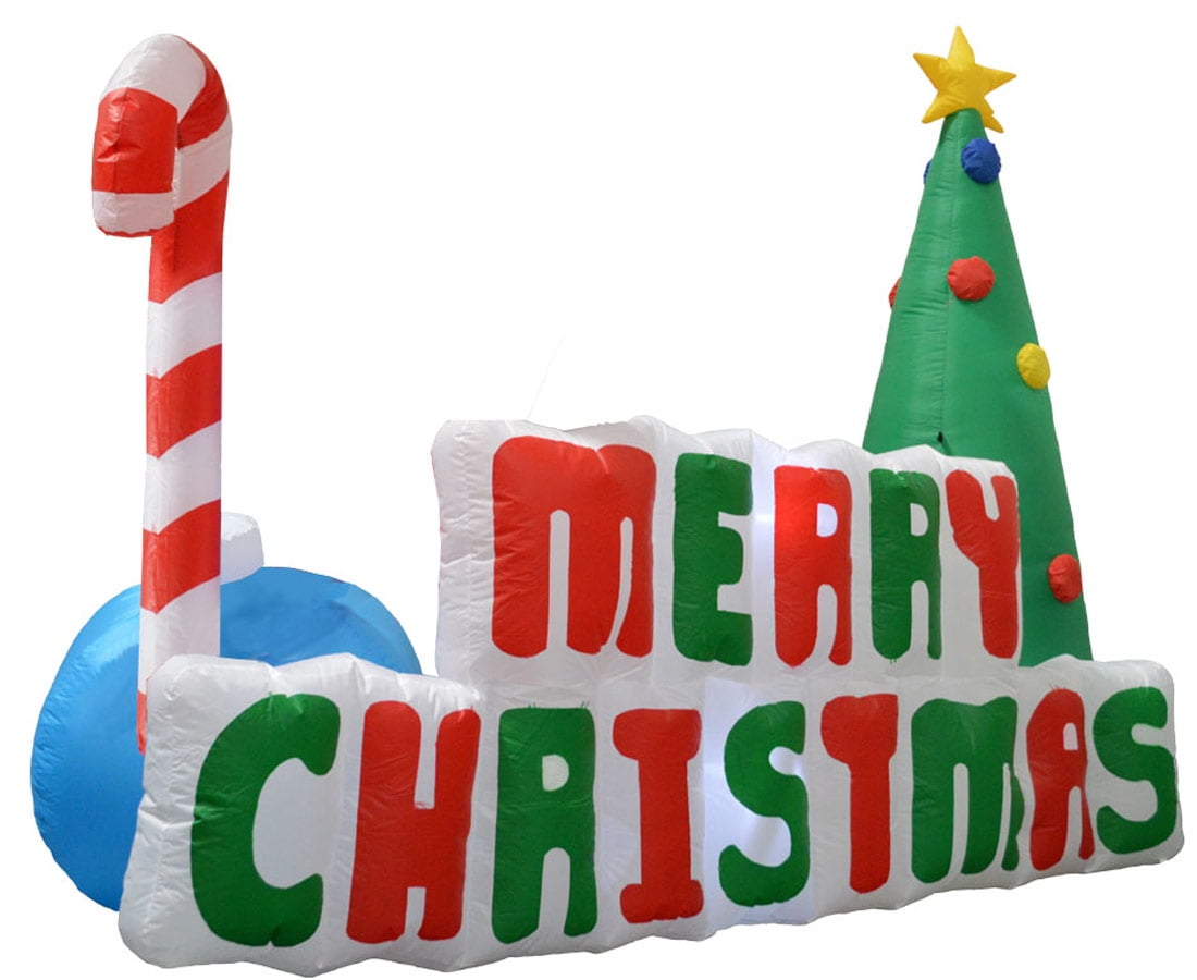Impact Lighted Merry Christmas Sign with Tree Yard Inflatable, 72"