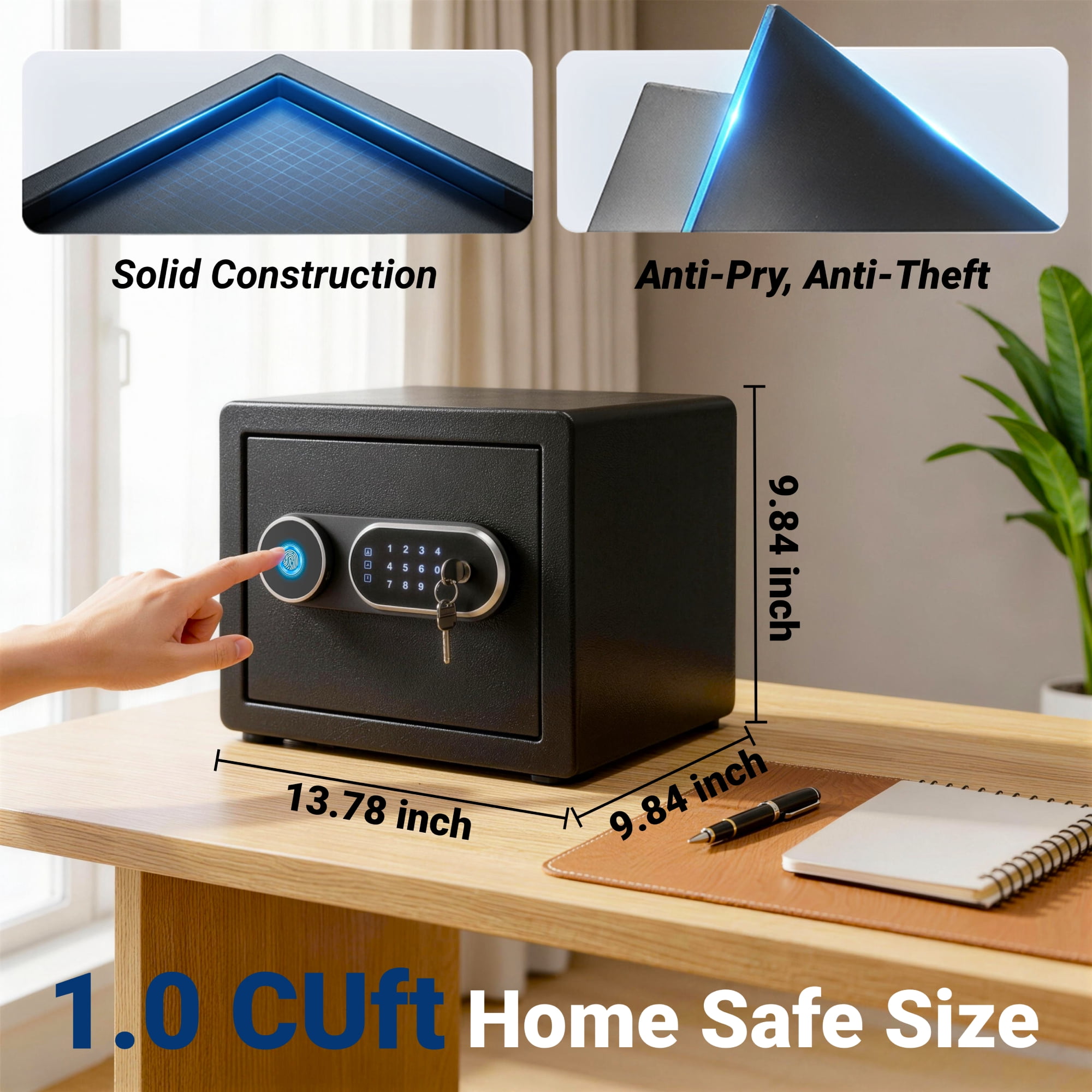 Safe Box,Blacksmith 1.0 Cuft Biometric Safe Lock Box with Removable Shelf and Fingerprint,Code,Keys Quick Unlock,Security Money Safe Lock Cabinet,Black