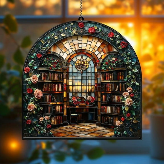 Library Bookshelf ACRYLIC SUNCATCHER Library Flower Window Decor Gift For Woman Book Lover Gift Bookish Gift Librarian Gift Teacher Gift
