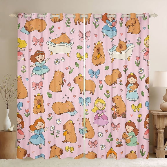 Erosebridal Kid Cute Capybara Black Out Curtains, Bow Princess Fairy Curtains Pack of 2 (42x63 Each)