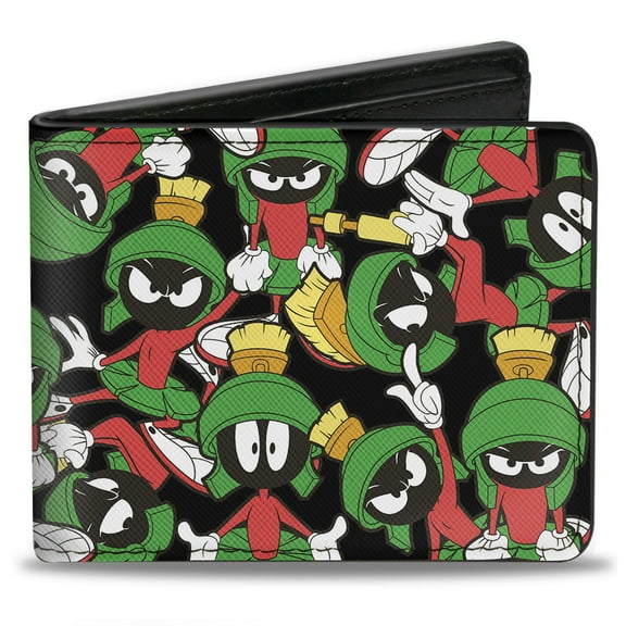 Looney Tunes Wallet, Bifold, Marvin the Martian Poses Scattered Black, Vegan Leather