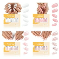 Vamony 112 Pcs Press on Nails, Short Coffin Fake Nails Tips Kit with Adhesive Tabs, Mani Sticks and Files, 4×28 Count White Dusty Pink French False Nails Gift for Women
