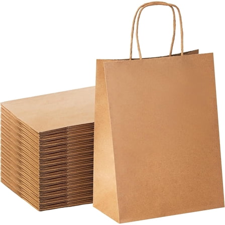 Brown Paper Bags with Handles Bulk 25Pcs 8.25"X5.9 "X3.15" Gift Bags Bulk, Brown Kraft Paper Bags for Retail, Party, Shopping, Favor