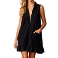 thumbnail image 2 of QUNYINEY Sleeveless Everyday Dresses for Women Mini Summer A Line Black Sundress Collared with Pockets Ruffle Loose Fit Dresses, 2 of 7