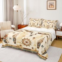 Feelyou Western Sheep Skeleton Full Size Sheets, Retro Bohemian Stars Print Bed Sheets, Mandala Style Sheet Sets, Microfiber Bedroom Decor, 4pcs