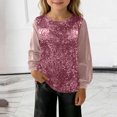 thumbnail image 2 of CYRBOKO Girls Long Sleeve Tops, Holiday Dancewear Party Sequins Sparkle Blouses Pink Size 9-10 T, 2 of 7