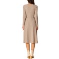 thumbnail image 3 of Vestidos de punto INSPIRE CHIC para mujer, vestido midi de canalé con profundo escote en V, manga larga, envolvente, corte A, talla L, color caqui, 3 of 6