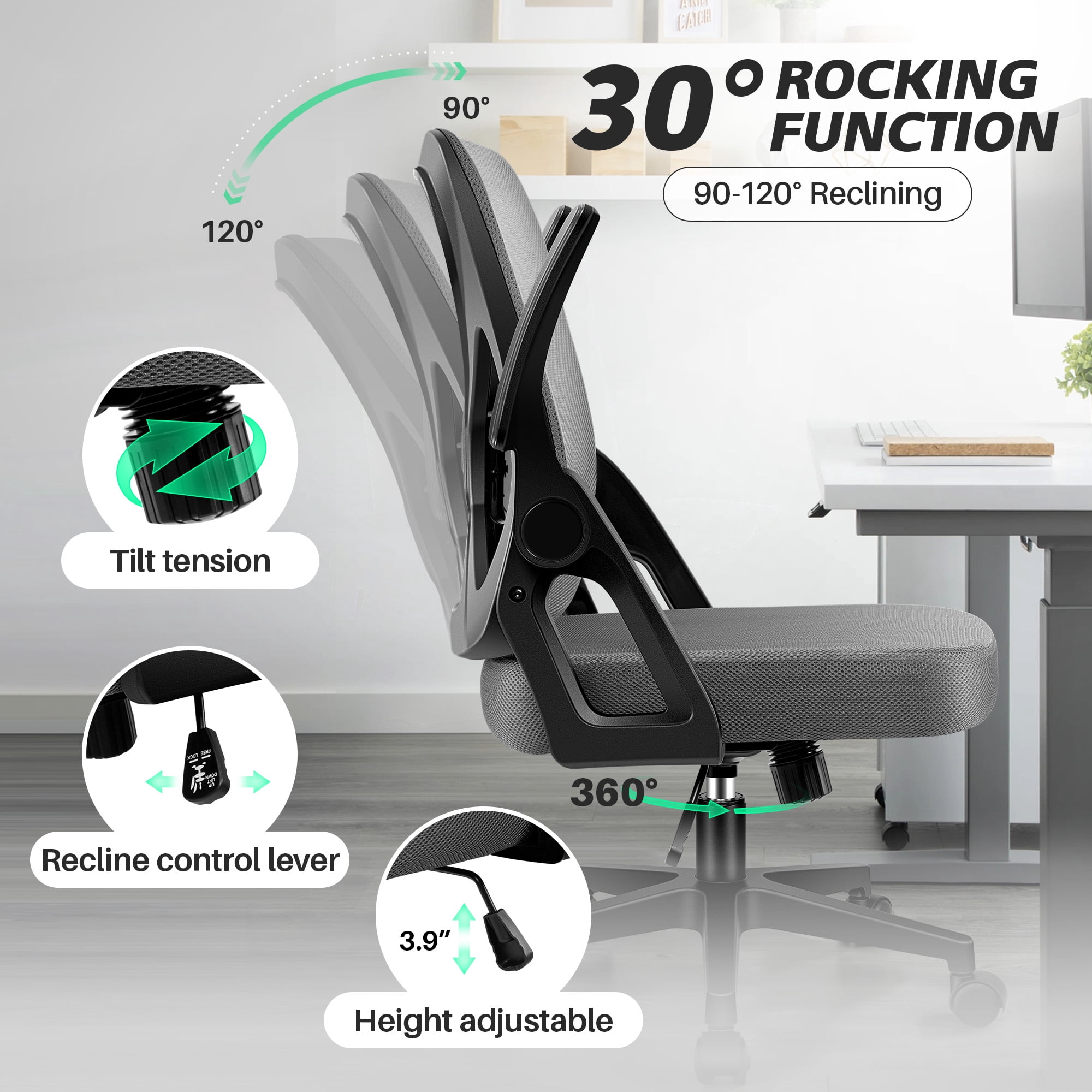 COOLHUT Office Chair, 300LBS Ergonomic Desk Chair with Adjustable Lumbar Support, Mesh Computer Chair, Executive Chairs for Home Office Comfortable Lumbar Support 8-Year Warranty, Dark Gray