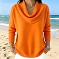 thumbnail image 4 of FRSASU Cowl Neck Sweaters for Women Fall Winter Lightweight Long Sleeve Sweater Casual Loose Basic Knit Pullover Tops Orange, 4 of 5