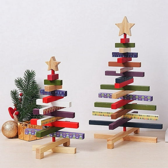 Wooden Christmas Trees Figurines Christmas Decorations Home Accessories Rotatable Miniatures Aesthetic Room Decor Gift S,1 x Christmas tree ornaments,As Shown