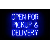 SpellBrite OPEN FOR PICKUP & DELIVERY LED Sign for Business. 29.3" x 23.8" Blue OPEN FOR PICKUP & DELIVERY Sign Has Neon Sign Look, LED Light Source. Visible from 500  Feet, 8 Animations.