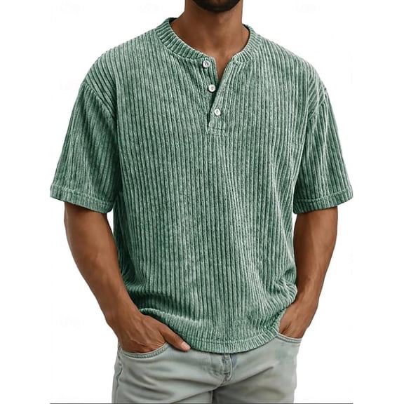 USNSM Mens Shirts Short Sleeve Summer Fashion Clothing Cooling Novelty Henley Beach Tops Plain Western Casual Work Dress Shirts Green S