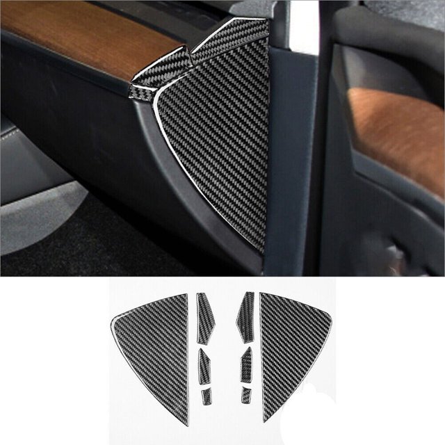 Real Bright Soft Car Interior Carbon Fiber Sticker Decoration8Pcs Carbon Fiber Side Dashboard Front Slot Cover For Sticker Tesla Model YAuto Car Protection Interior Accessories