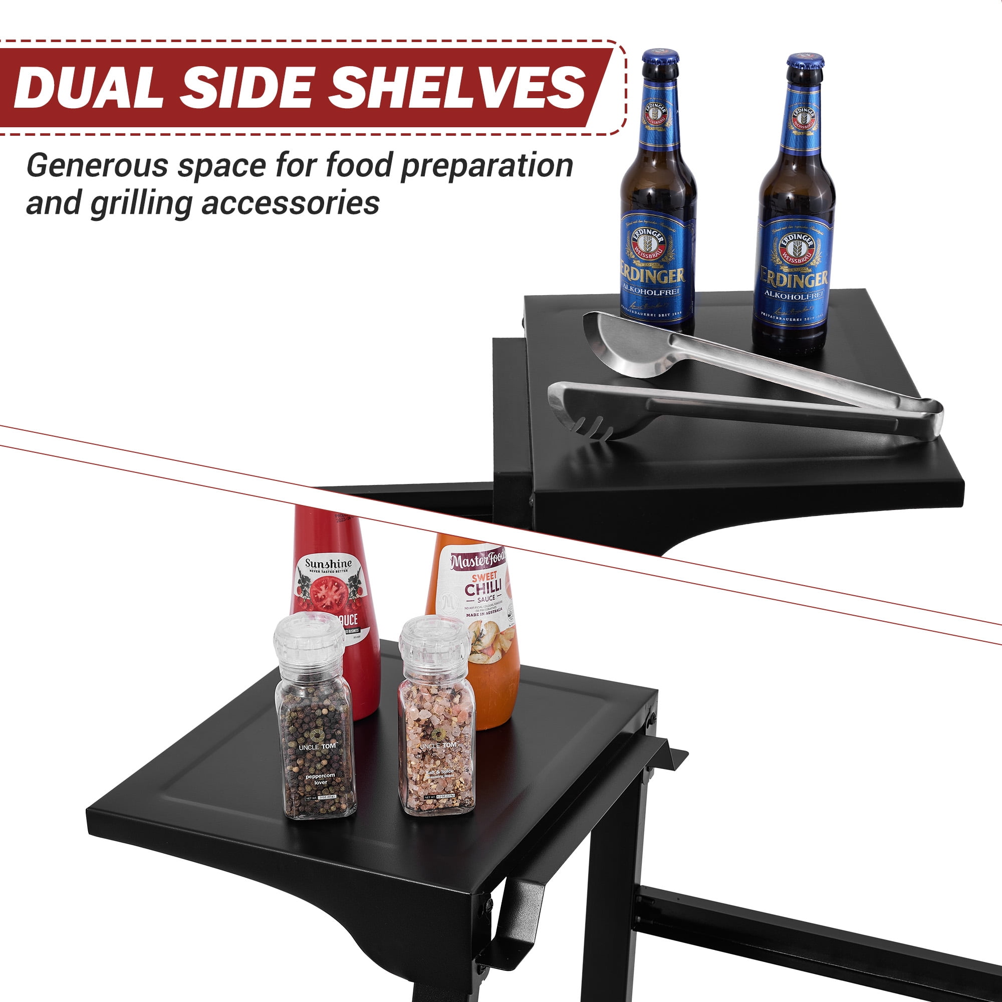 Royal Gourmet Tabletop Griddle Stand with Basket and Side Shelves for Outdoor and Patio Grilling, Black