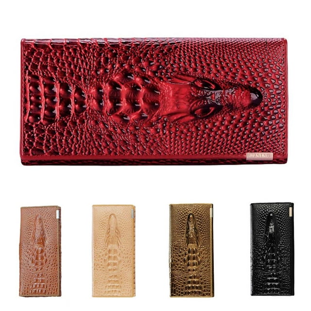 SPRING PARK Lady Crocodile Long Wallet for Men Women Genuine Leather Purse Card Holder Clutch Bag