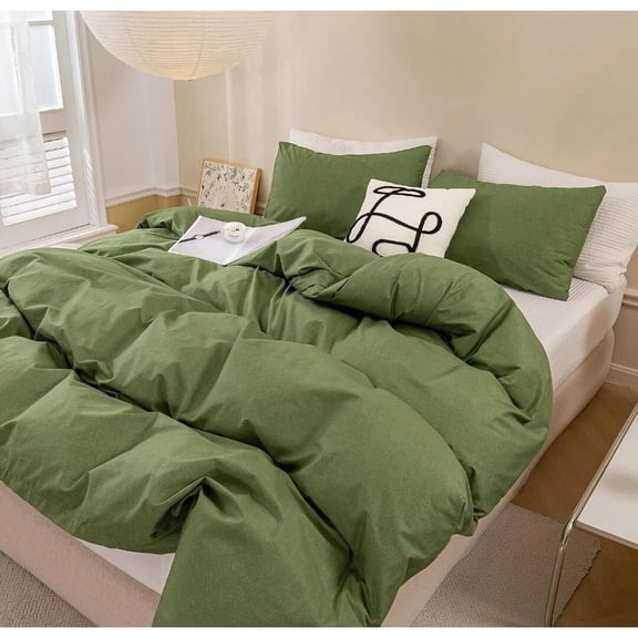 Duvet Cover Queen 100% Cotton 3 Pieces Duvet Cover With Zipper Closure (Green)