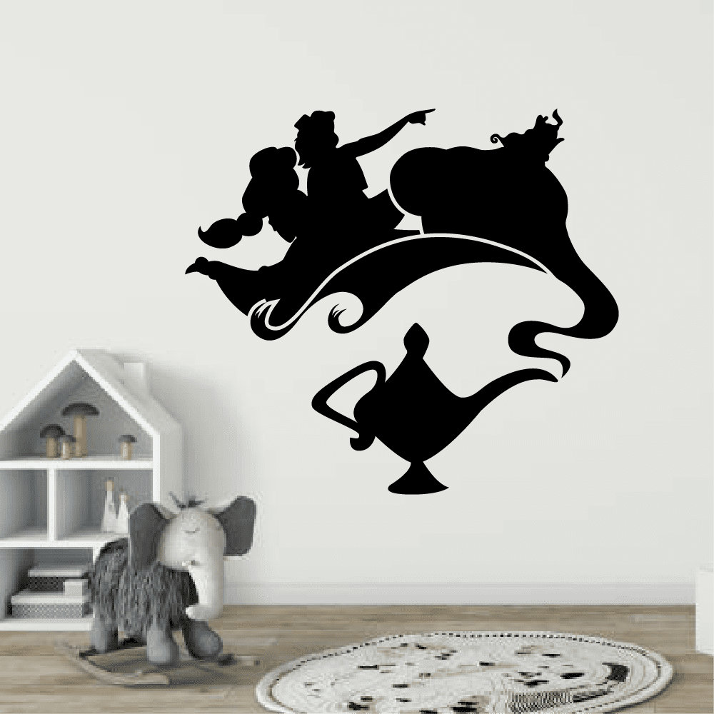 Jasmine Aladdin and Genie Magic Carpet Flying Silhouette Genie's Lamp Vinyl  Wall Art Wall Sticker Wall Decal Home Kids Room Farming Truck Boys Room  Wall Décoration Design Wall Décor Size (8x10 inch) -