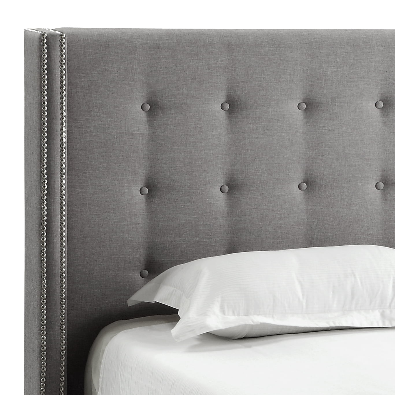 Weston Home Curtis I Upholstered Full Bed with Wingback Nailhead Headboard, Gray