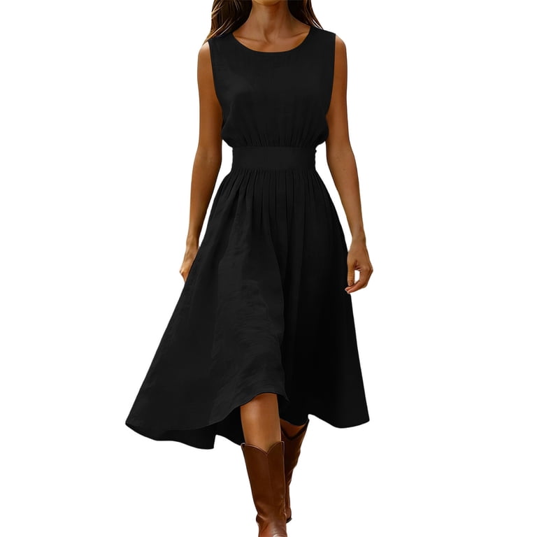 NSLGXD Womens Sleeveless Corset Dress Casual Crew Neck Flowy A Line Midi  Dress Casual Cotton Linen Daily Wear Summer Dress 2026 S-2XL - Walmart.com