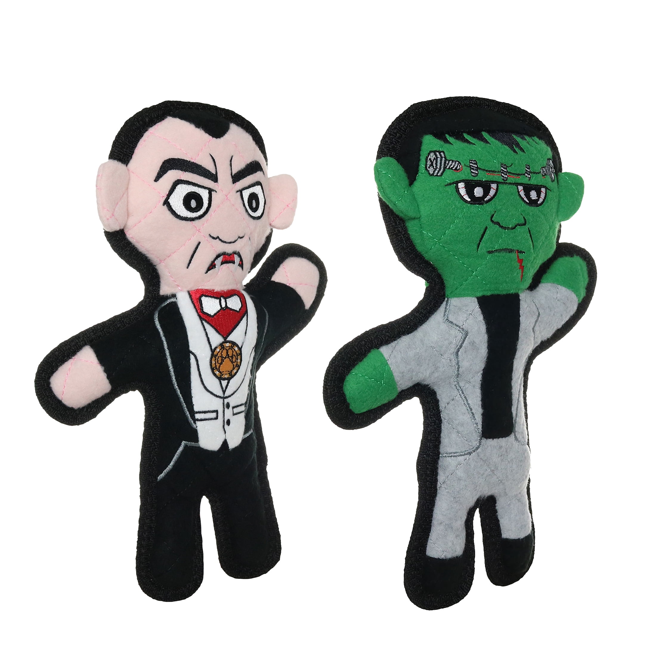 TUFFY Jr Holiday Dracula and Frankenstein Durable Plush Squeaky Dog Toy, 2-Pack