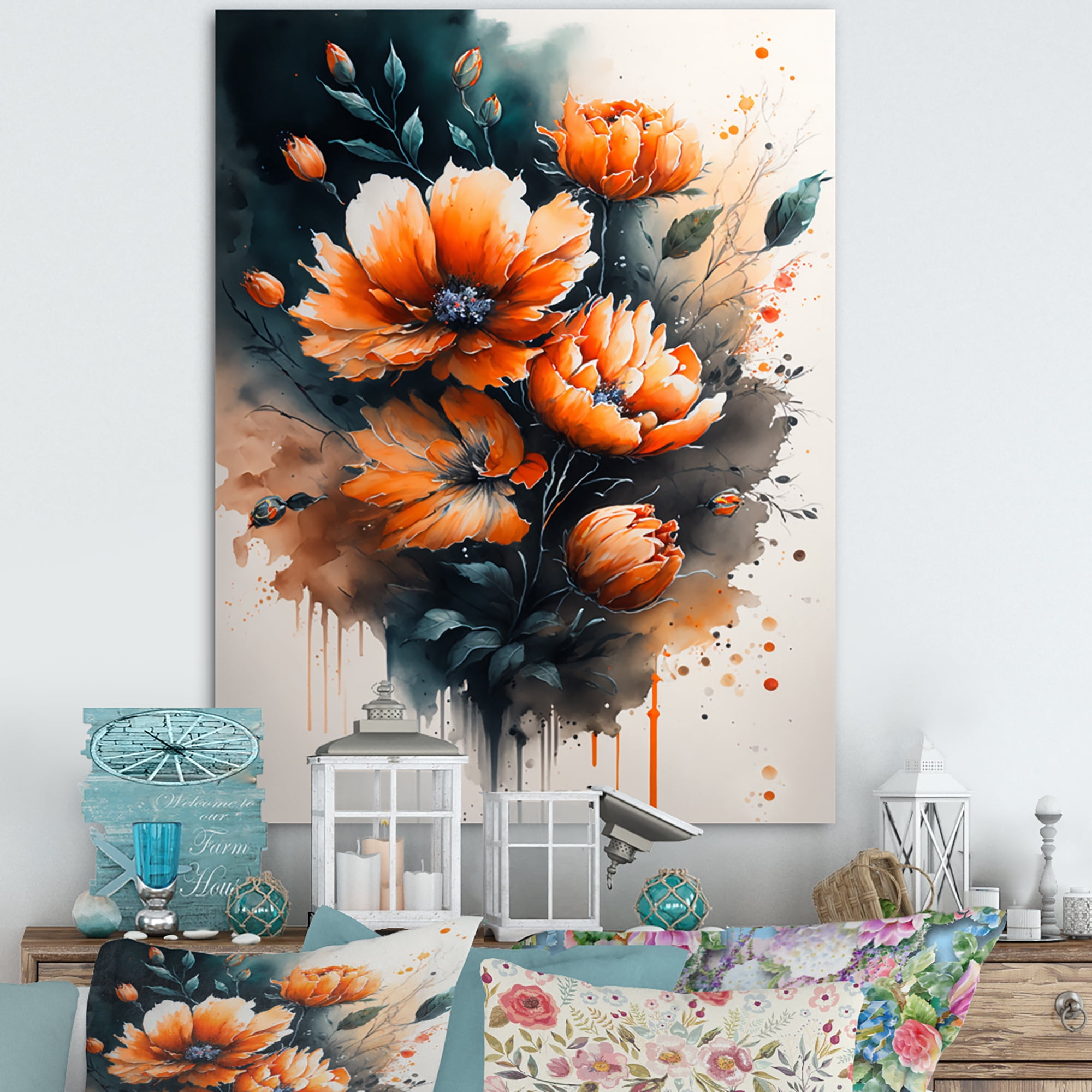 Designart Vibrant Orange Flower Bouquet Canvas Wall Art