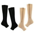 thumbnail image 1 of CSChome Women Zipper Compression Socks 2 Pairs Women Men Side Zipper Compression 15-20 mmHg Open Toe Knee High Support Varicose Vein Run, 1 of 7