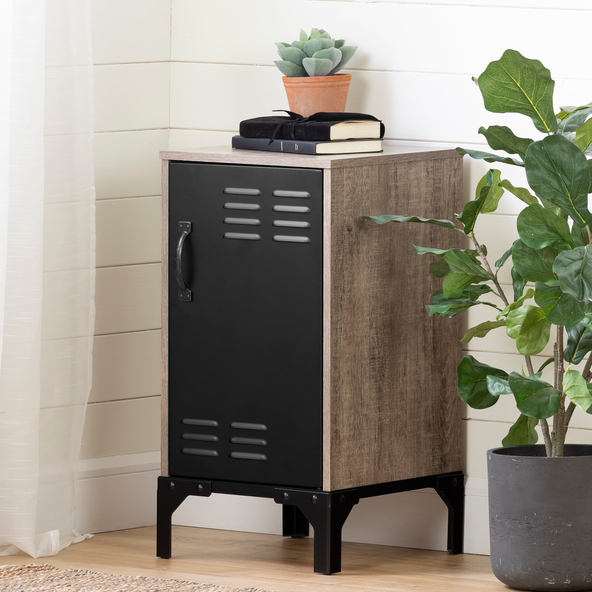 South Shore Valet 1Door Nightstand, Weathered Oak and Matte Black