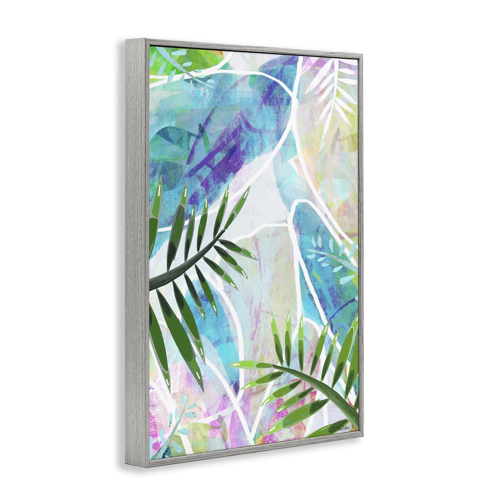 Stupell Industries Layered Tropical Leaves Coastal Painting Gray Framed Art Print Wall Art, 16 x 24