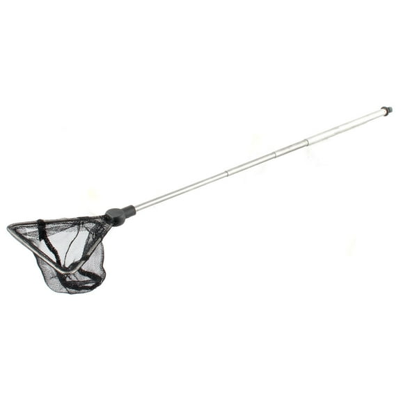 Unique Bargains 3" x 2.6" Nylon Triangle Shape Telescopic Handle Landing Net Fishing Fish Angler Mesh Silver Tone Black