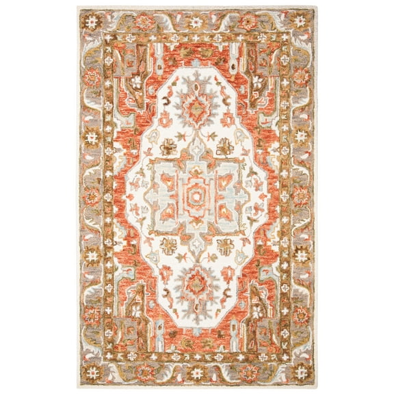 SAFAVIEH Trace Alexandreana Floral Bordered Wool Area Rug, Ivory/Red, 5' x 8'