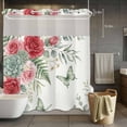 thumbnail image 3 of Roses Eucalyptus No Hook Shower Curtain with Snap in Liner Ferns Leaf Succulents Green Butterfly Waterproof Bathroom Shower Curtain with See Through Top Window for Bathtub 72" x 78", 3 of 9