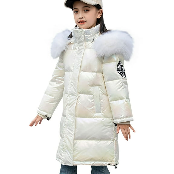 KAUOD Girls Long Winter Parka Coats Padded Insulated Faux-F𝐮r Puffer Jackets Kids Snow Ski down Outwear Quilted Warm Coats