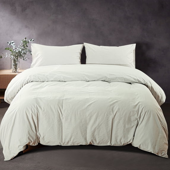 NTBAY 3 Pieces Washed Cotton King Duvet Cover Set, Breathable Zipper Closure Comforter Cover Set for Kids, White