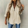thumbnail image 2 of Womens Button Down Dress Shirts Trendy Solid Color Long Sleeved Collared Blouses with Pocket Business Casual Relaxed Fit Work Tops, 2 of 4