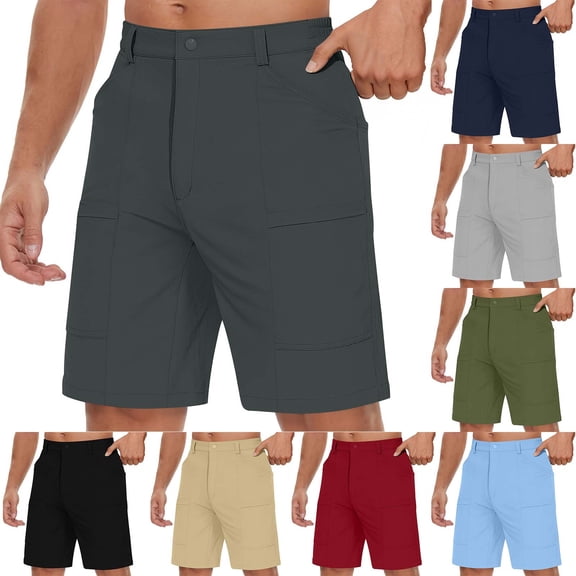 Axiiglly Mens Shorts Casual Flat Front Shorts with Pockets Solid Color Workout Gym Shorts S-3XL