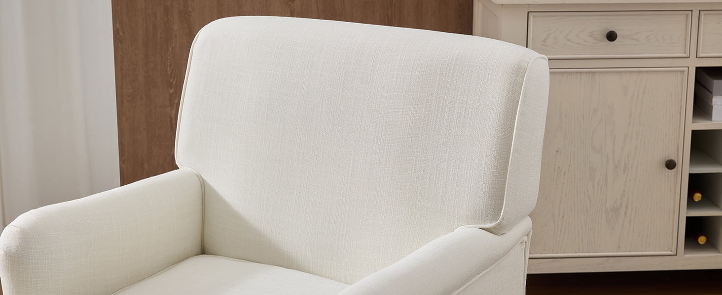 MAYEERTY Vintage Linen Upholstered Armchair - Antique Wood Legs, For Living Room/Bedroom, Cream