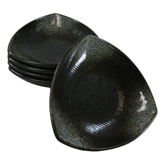 Set Of 5 Charcoal Grey Hakumu Ceramic Appetizer Salad Triangular Deep Plates