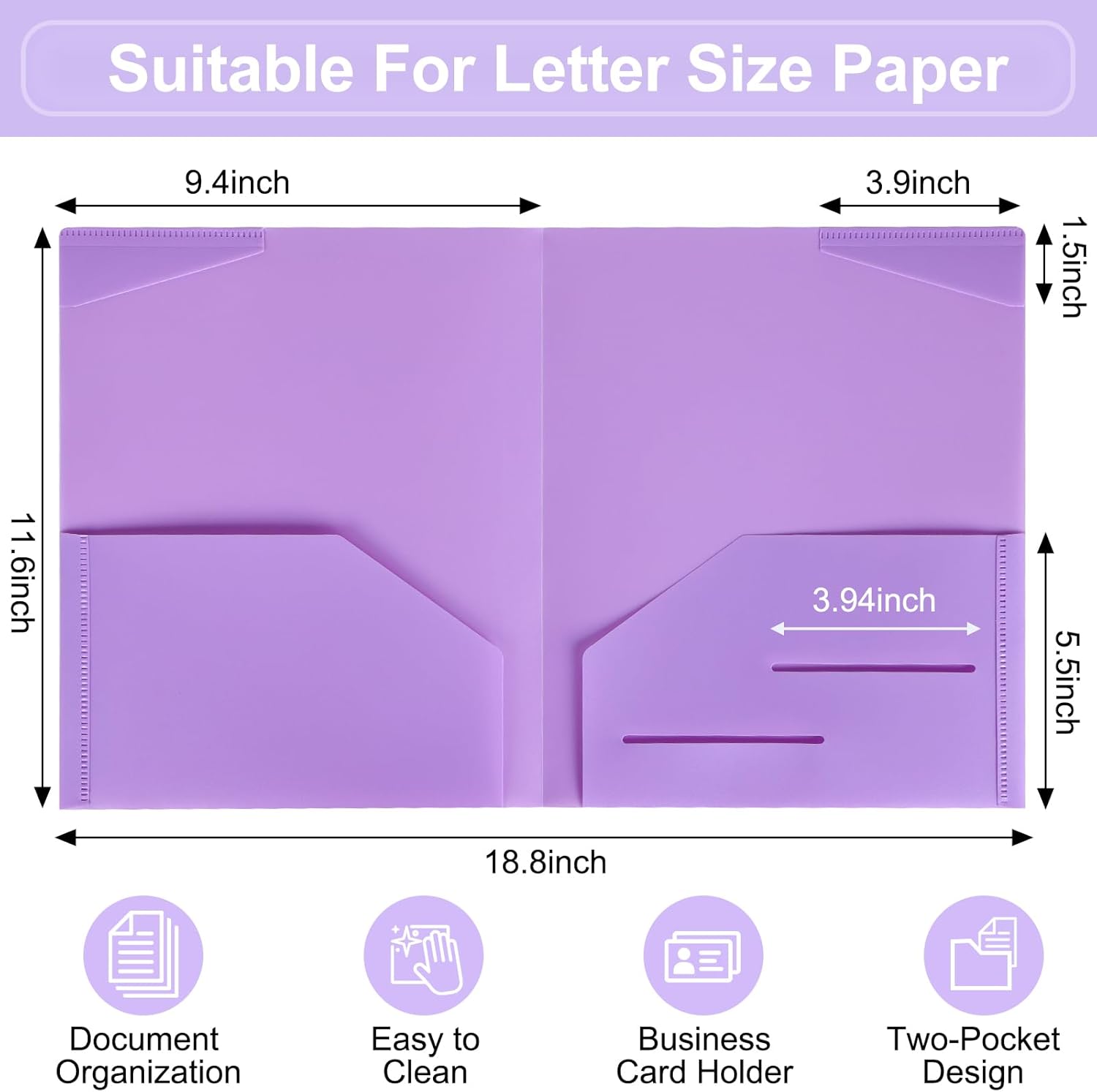 100pcs Plastic Folders with Pockets, Heavy Duty Pocket Folders with 4 Pockets for Office and School, Letter Size, 10 Assorted Colors