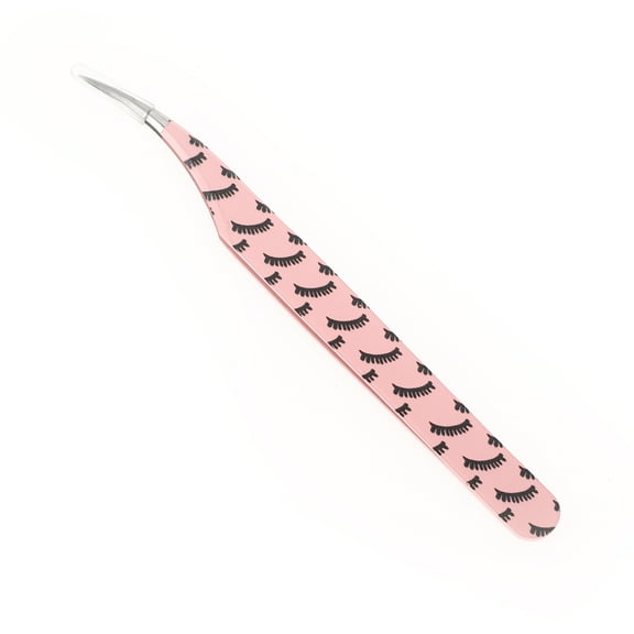 Unique Bargains 1 Pc Women Portable Lash Extension Tweezers for Beauty Parlor Pink Stainless Steel