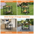 thumbnail image 6 of Juiluna Outdoor Grill Cart Pizza Oven Stand, BBQ Prep Table with Wheels & Hooks, Side Handle, Double-Shelf Grilling Cart Tabletop Griddle Cooking Station for Bar, Patio, Camping, Home (Black), 6 of 7