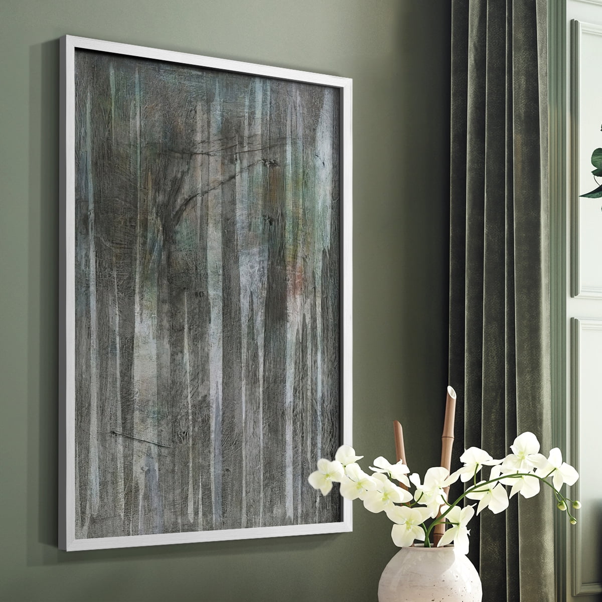 Birch Forest Abstracts II Framed Print in White Solid Wood Framed Print No Nail Hanging