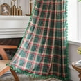 thumbnail image 1 of Xiao Hua Cortinas de tartán de lino y algodón con borlas, diseño navideño, con bolsillo para barra (verde, 140 x 210 cm), 1 of 5