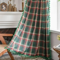 XmhyTop Cotton Linen Tartan Curtains with Tassels Christmas Plaid Window Drapes Rod Pocket(Green,59"x110")