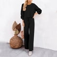 thumbnail image 2 of Gibobby Pijama para mujer invierno Conjunto de punto de 2 piezas para mujer, de manga larga, suéter, pantalón de pierna ancha, trajes(Negro,M), 2 of 5