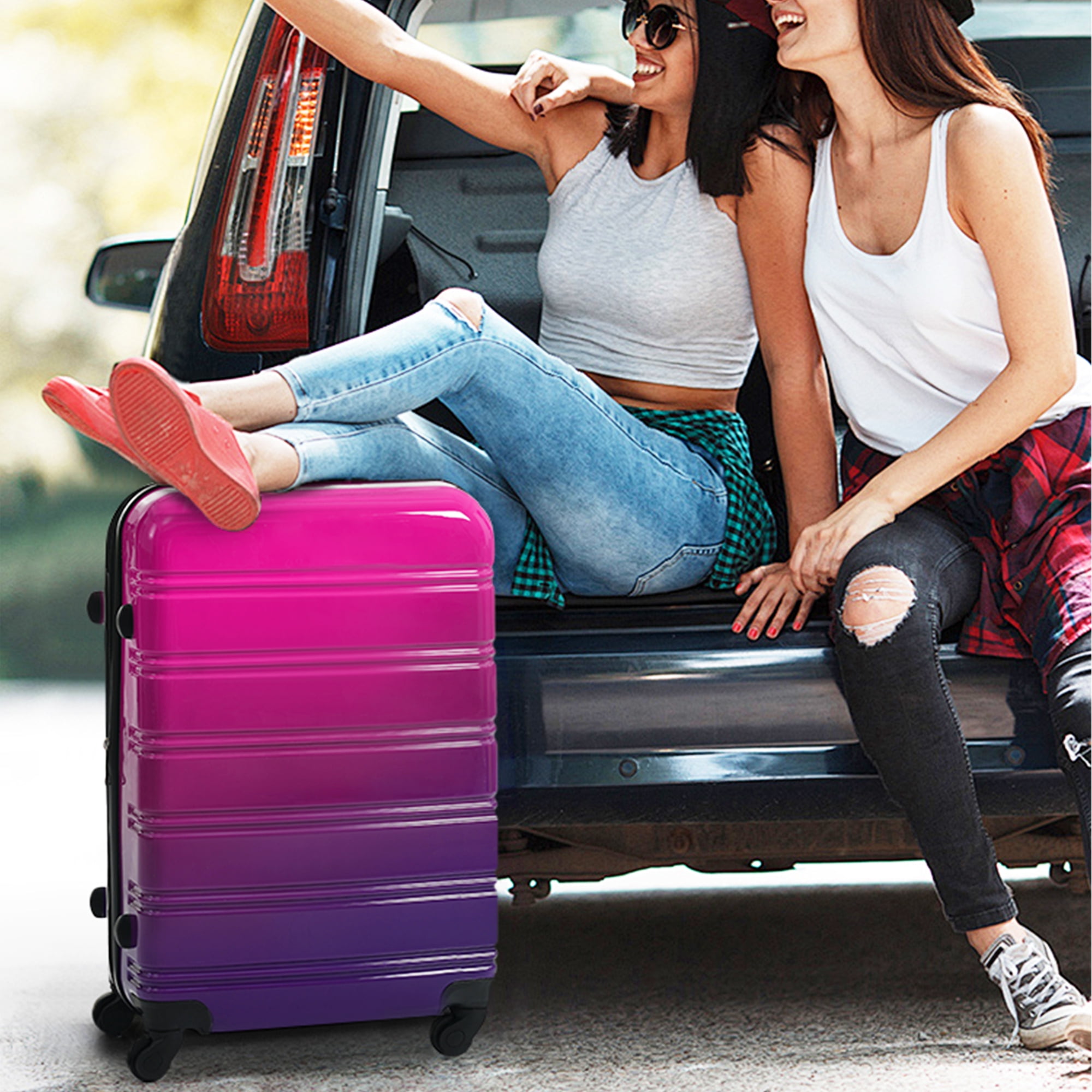 Oufan Gradient Color Expandable Luggage Sets of 3, Lightweight Travel Luggage with Wheels & TSA Lock, Carry-On & Large Checked Luggage, 20"/24"/28"