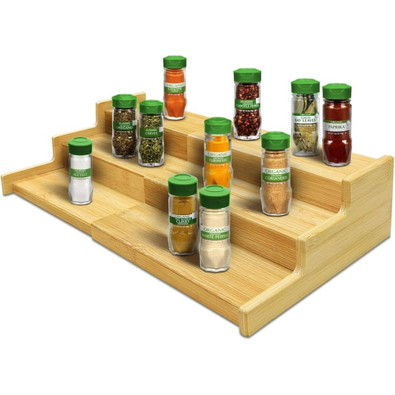 Spice Rack Organizer for Cabinet, 3 Tier Expandable Bamboo Spice Storage, Great for Kitchen Cabinet, Cupboard,Pantry and More