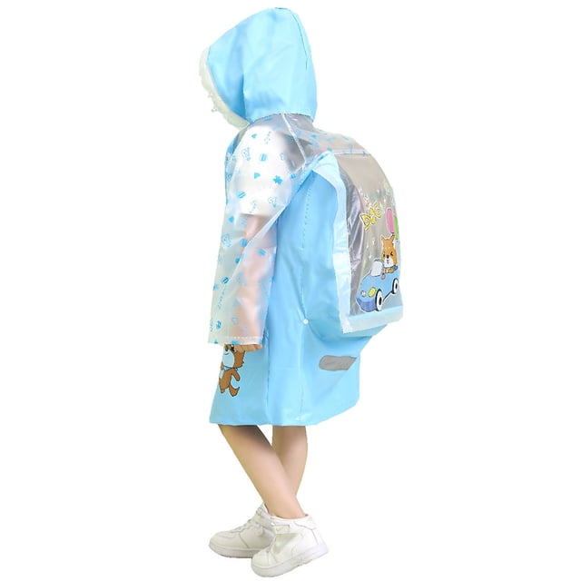 Liyamei Girls Raincoat PVC Outdoor Wear With Inflatable Hood For Kids School Playground Daily Use Lightweight Comfortable