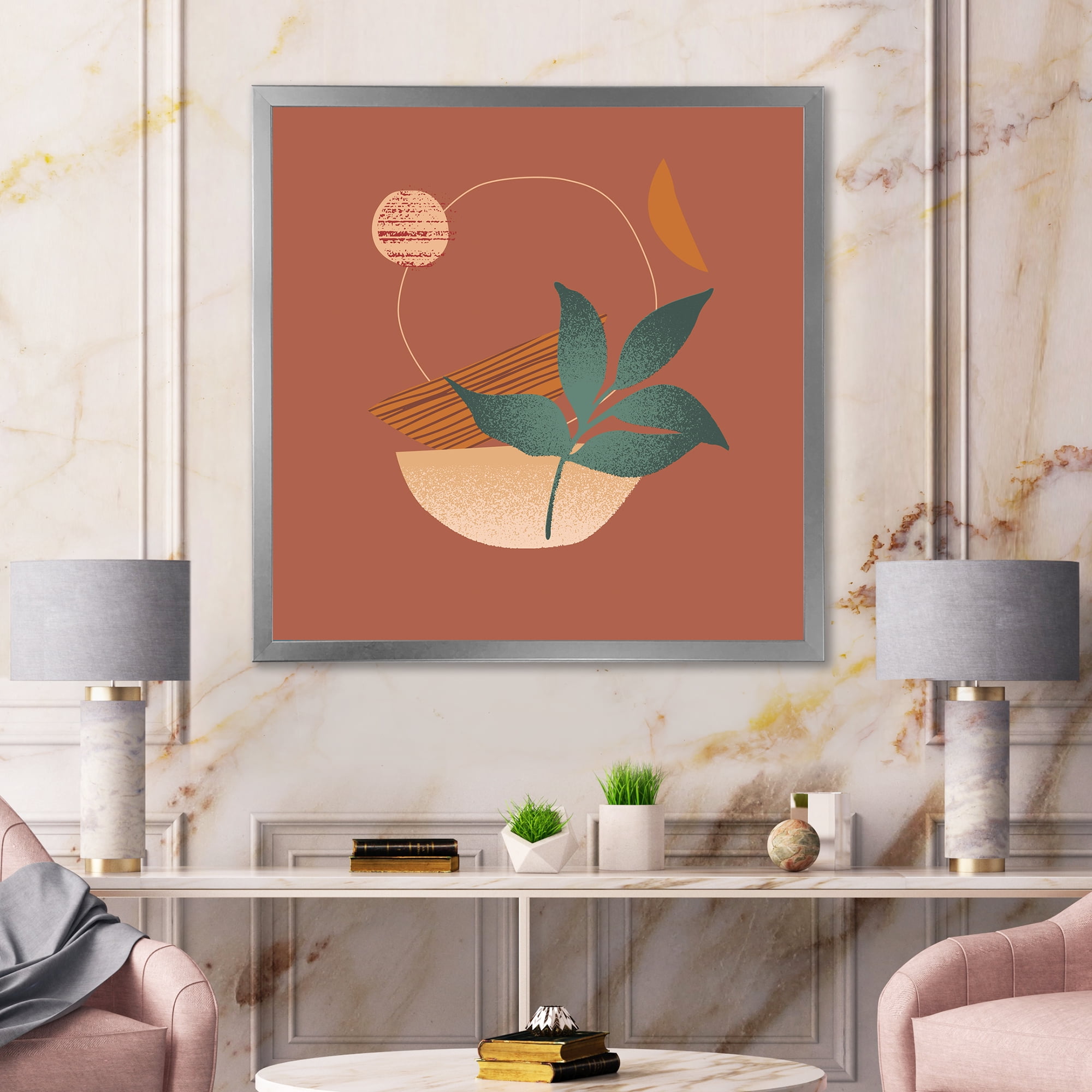 Designart 'Shapes and Tropical Leaf Silhouettes III' Modern Framed Art Print